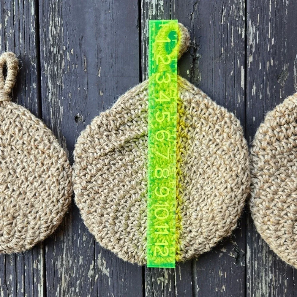 Vintage Handmade Crocheted Jute Nesting Wall Hanging Pockets Baskets - Set of 3